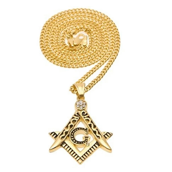 Freemason Gold Necklace Masonic Chain Diamond - Picture 2 of 2